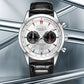 Montres sportive Lige Chrono Flyback cadran blanc avec bracelet en cuir noir