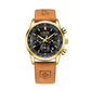 Montre Lige chrono sport doré pour homme avec bracelet en cuir marron citrouille, cadran noir et or