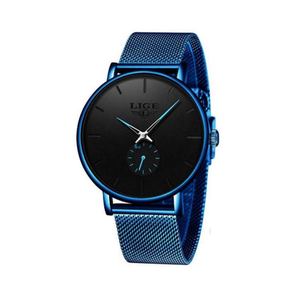 Montre Top Casual avec sous-cadran pour les secondes, bracelet à maille milanaise en acier inoxydable pour femme - coloris bleu et noir