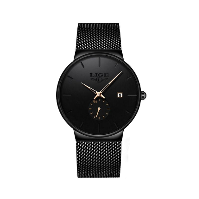 Montre Top Classe à quartz avec bracelet maille milanaise en acier inoxydable - coloris noir et or rose