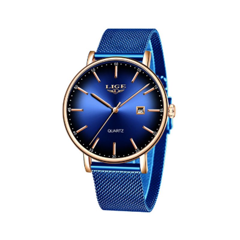 Montre Top luxe avec bracelet maille milanaise bleu roi pour femme - coloris bleu et or rose