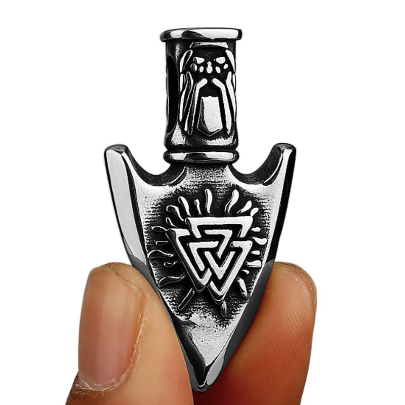 Pendentif Viking celte face verso Valknut, amulette nordique en forme d'embout de flèche en acier inoxydable de couleur argent