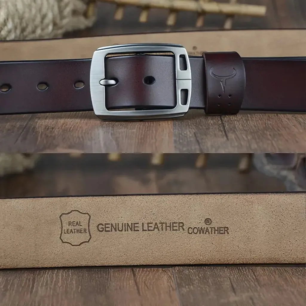 Vidéo de présentation d'une ceinture COWATHER pour homme en cuir véritable de vache de couleur noir avec boucle classique ardillon argenté. Cuir véritable.