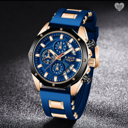 Men s LIGE Watch Large Dial in Steel with Blue Silicone Strap