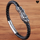 Black Leather Bracelet with Steel Dragon Head
