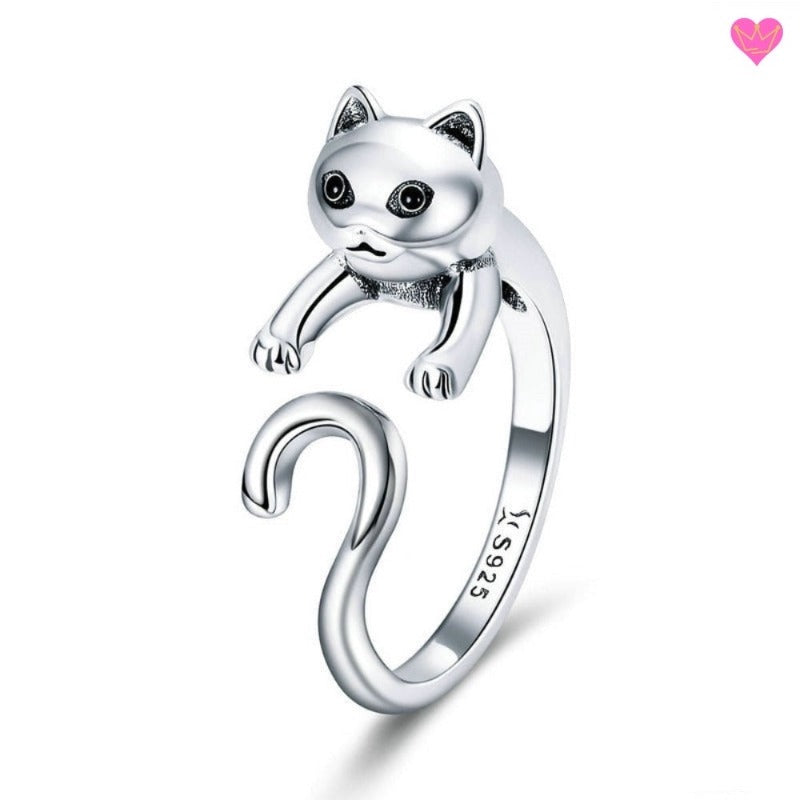 Silver Adorable Kitten Ring for Women
