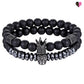 Bracelet Perles Onyx noire avec Couronne et Crâne Noir