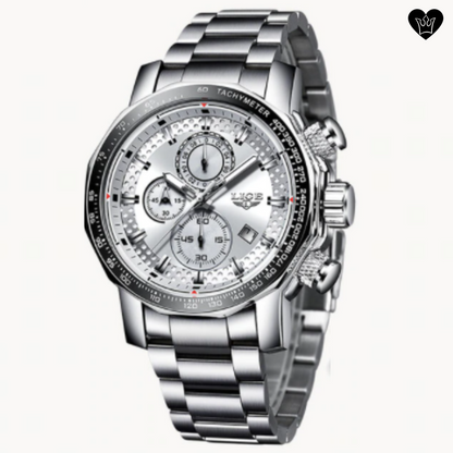 LIGE Men's Tachymeter and Chronograph Luxury Quartz Watch in Steel