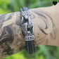 Leather Bracelet with Neo-Gothic Steel Buckles for Men