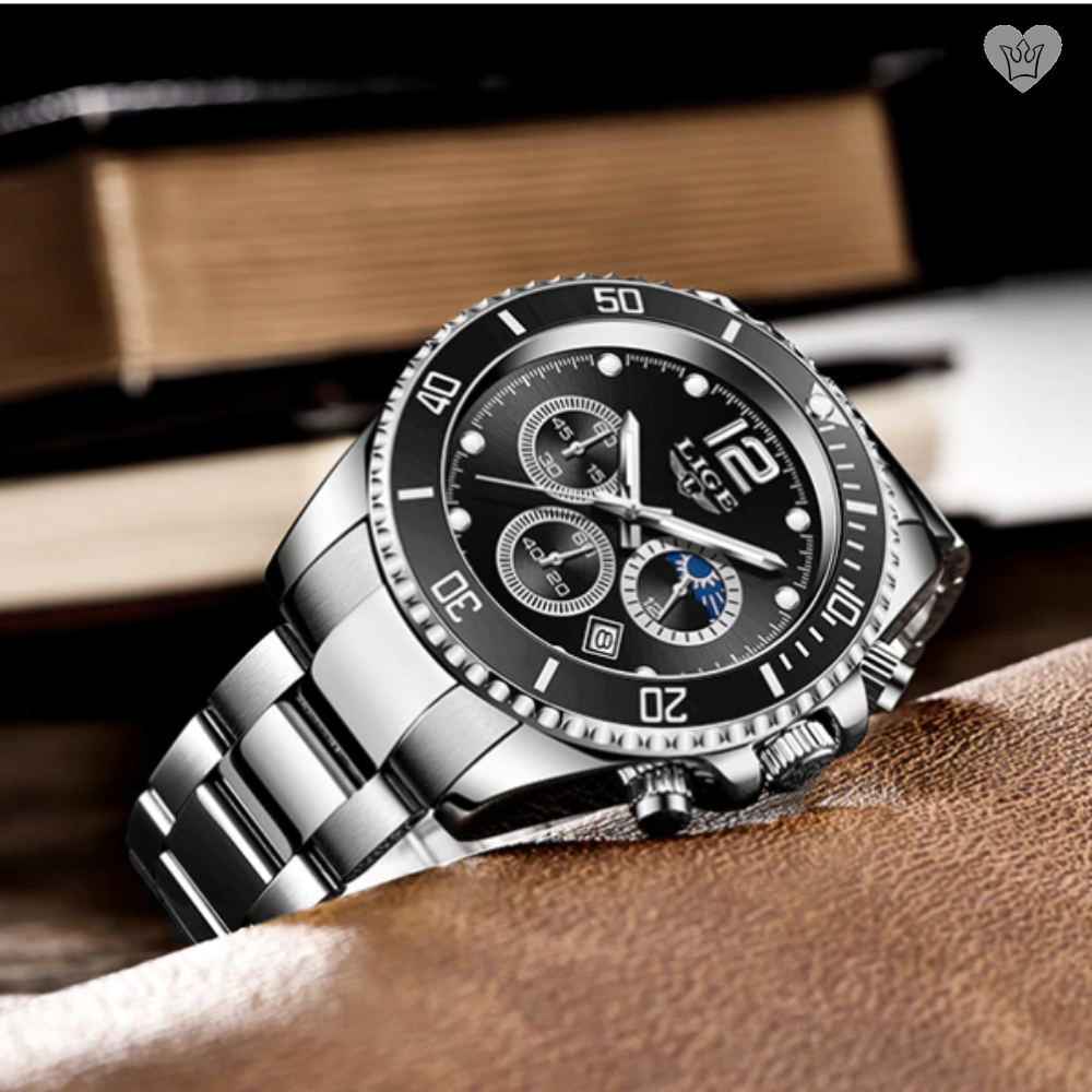 LIGE Men s Luxury Waterproof 316L Steel Watch Silver AKROCHIC