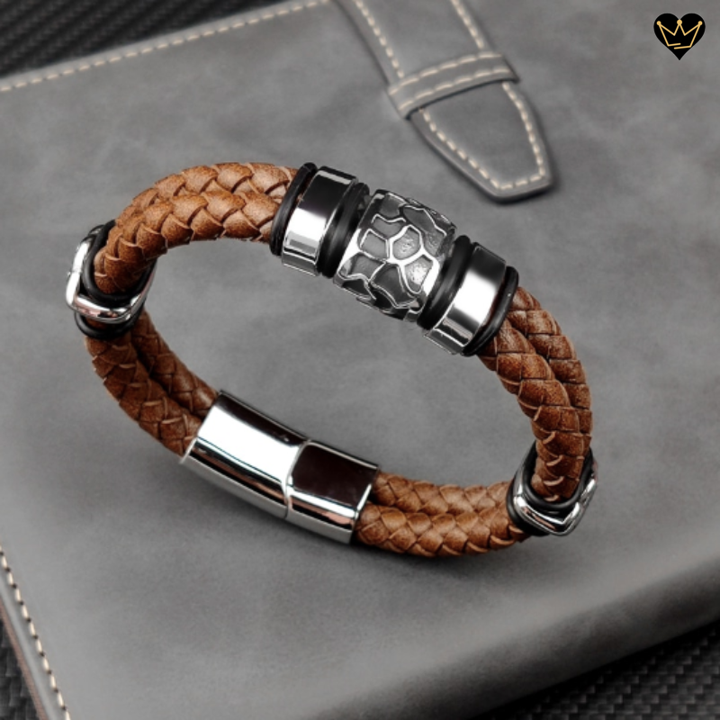 Bracelet avec charms terre aride et fermoir magnétique - matériaux cuir, acier et titane