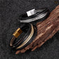 Bracelet homme avec chaine maillons cubains en acier inoxydable - accessoires lanières de cuir noir tendance et mode