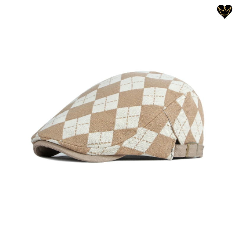 Casquette plate Mestel à damier pour homme - coloris beige et blanc cassé