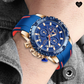 Montre LIGE Homme Grand Cadran en acier inoxydable Bracelet Silicone Bleu et Rouge