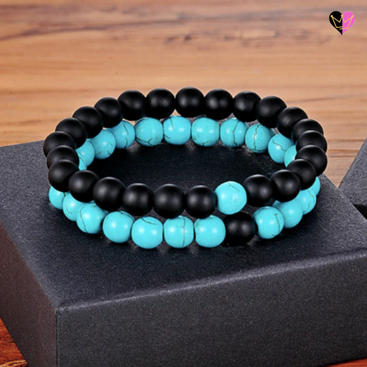Blue Howlite and Black Onyx Beads Bracelet