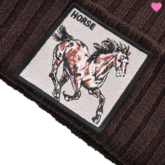 Bonnet cheval avec broderie horse - laine acrylique - taille unique pour bonnet femme et adolescent 