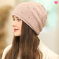 Bonnet chic et cool doublé en laine poil de lapin et acrylique avec strass brillant - bonnet pour femme