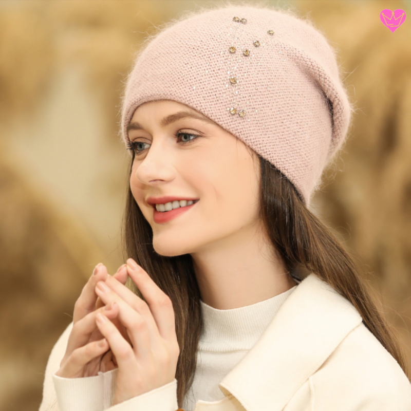 Bonnet constellation pour femme en laine poil de lapin et acrylique - taille unique extensible