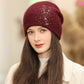 Bonnet constellation en laine de lapin angora et acrylique de qualité pour femme - coloris bordeaux