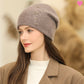 Bonnet constellation en laine de lapin angora et acrylique de qualité pour femme - coloris marron