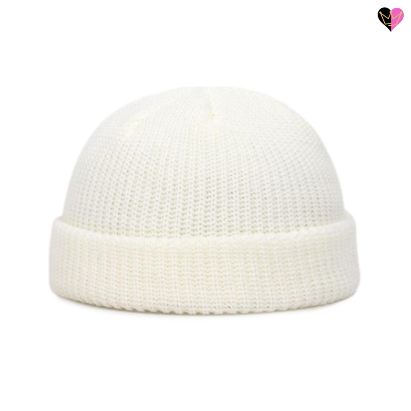 Bonnet marin pêcheur court pour homme et femme en laine acrylique et coton - coloris uni blanc