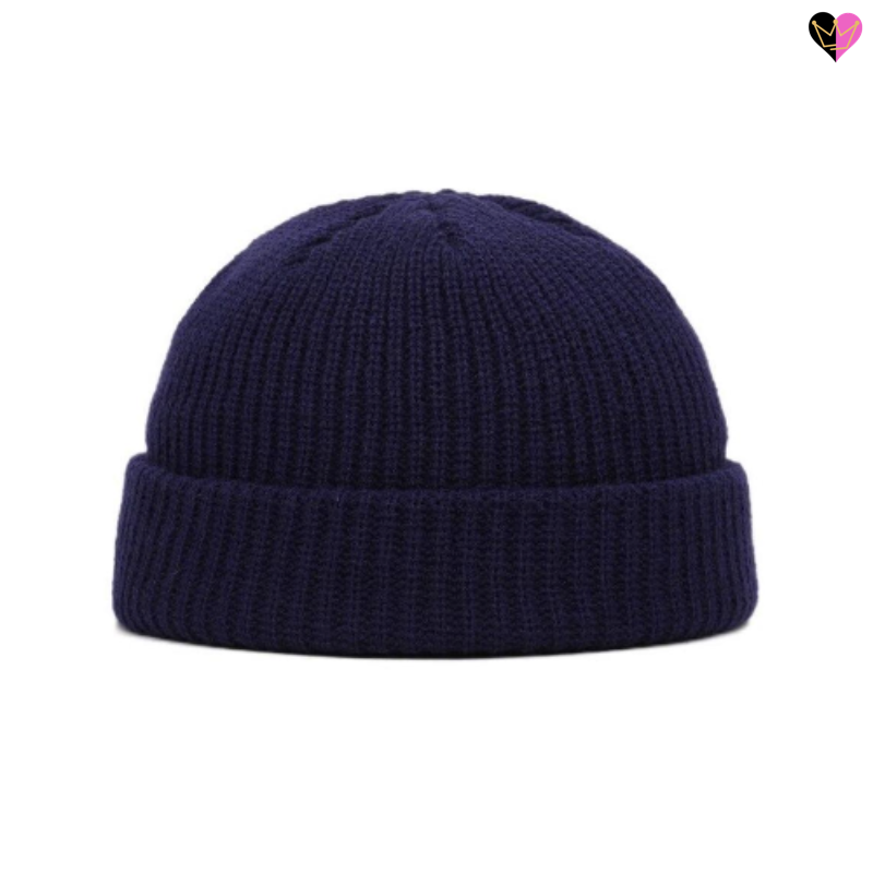 Bonnet marin pêcheur court pour homme et femme en laine acrylique et coton - coloris uni bleu marine
