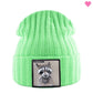 Bonnet avec minois de joli Raton laveur brodé pour femme et ado en laine acrylique et coton - coloris vert