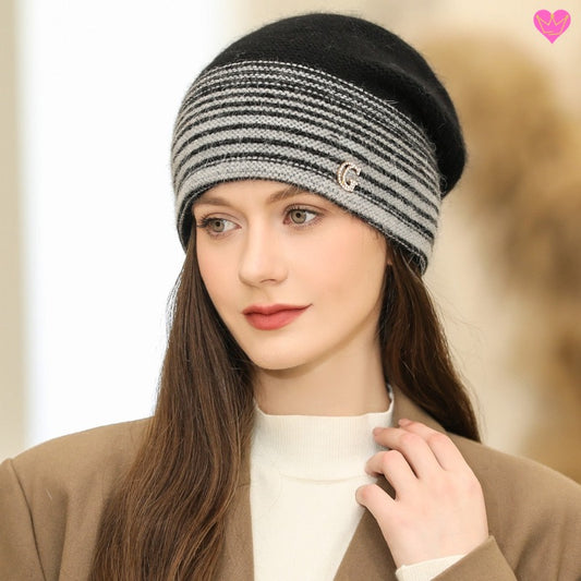 Bonnet marin en laine femme, chapeau bord de mer, tricoté main, accessoire  de mode, bonnet d'hiver à rayures,cadeau - Un grand marché