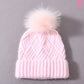 Bonnet Vamdalen pour femme en laine Angora poils de lapin et acrylique avec pompon fausse fourrure - coloris rose pâle