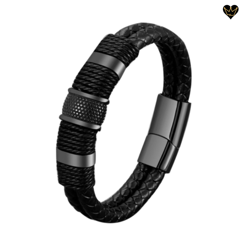 bracelet avec charms à points pour homme en cuir noir - coloris acier noir