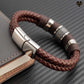 Bracelet avec corde et lanières en cuir marron - Charms et fermoir magnétique en acier