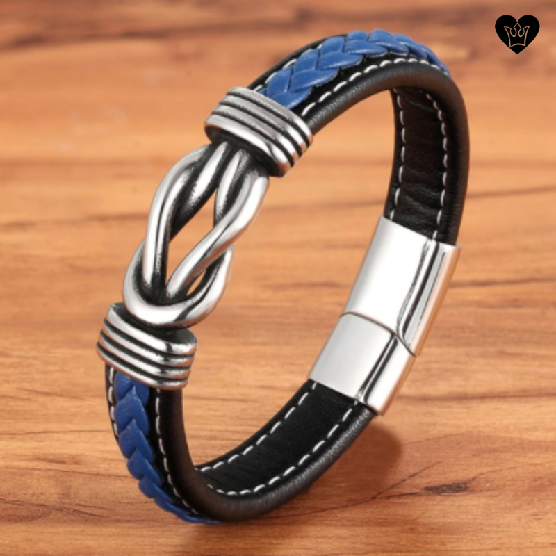 Bracelet cuir pour homme avec boucles entrelacées en acier inoxydable - coloris noir et bleu