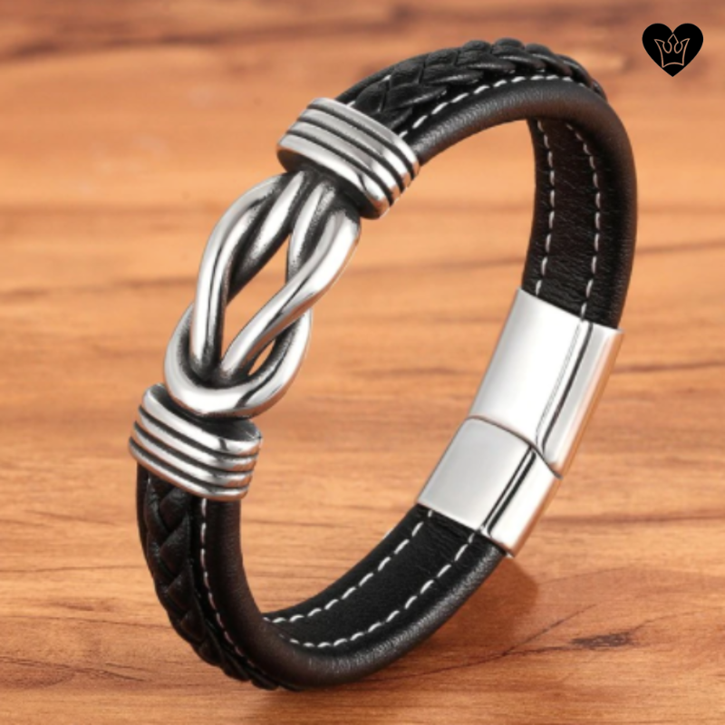Bracelet cuir pour homme avec boucles entrelacées en acier inoxydable - coloris noir