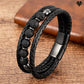 bracelet en cuir véritable pour homme avec perles de pierres naturelles-pierre de lave - coloris noir