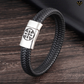 Bracelet cuir noir avec gravure croix templier sur fermoir magnétique en acier inoxydable pour homme