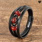 bracelet cuir noir pour homme - perles rondes - pierres naturelles - agate rouge