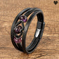 Bracelet lanières en cuir noir pour homme avec charms en pierres naturelles améthyste - coloris violette
