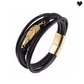 Bracelet en cuir noir pour homme avec plume et fermoir magnétique - coloris acier or