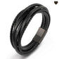 Bracelet en cuir véritable noir multilanières pour homme avec fermoir en acier magnétique - coloris noir