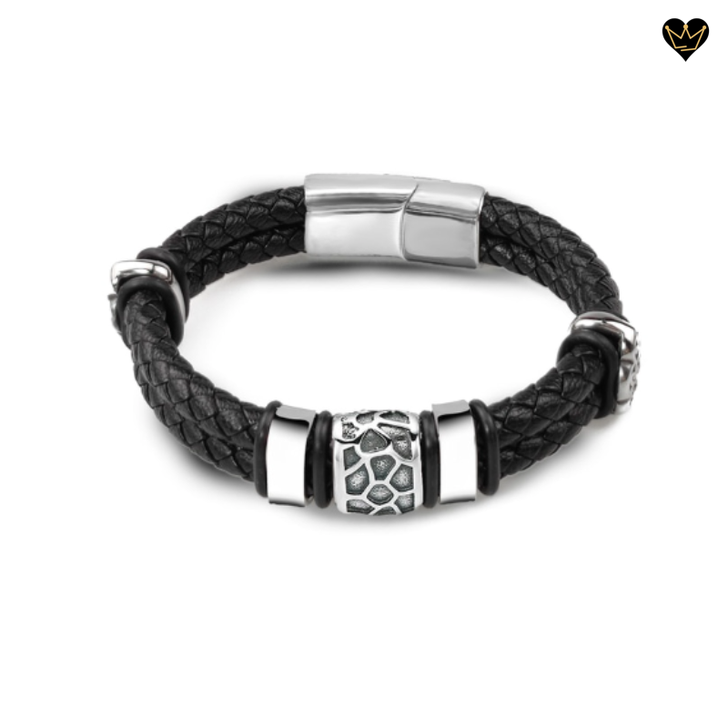 Bracelet en cuir pour homme avec charms terre aride - coloris noir