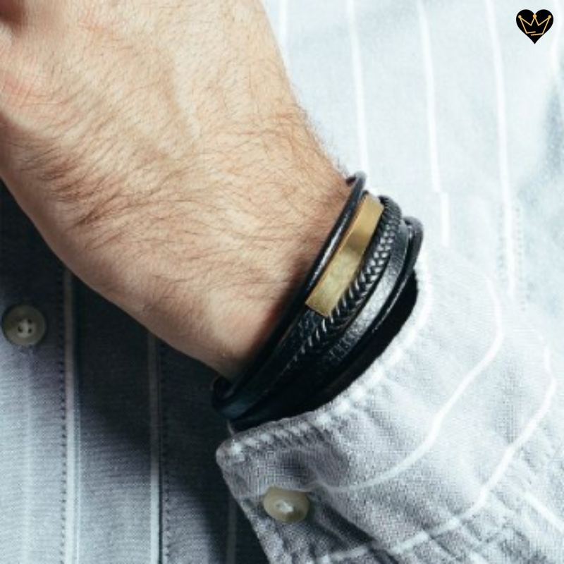 Bracelet pour homme en cuir véritable avec tube carré en acier inoxydable - hypoallergénique
