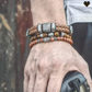 Bracelet homme en cuir double lanières tressées avec charms terre aride et fermoir magnétique inoxydable