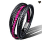 Bracelet homme avec lacets en cuir tressés noir - perles pierres naturelles agate - coloris rose