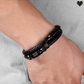 Bracelet hypoallergénique en cuir naturel noir avec perles charms en acier inoxydable 316L