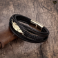 Bracelet avec plume en acier inoxydable pour homme - cuir noir véritable
