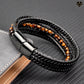 Bracelet top qualité en lanière de cuir tressé avec superbes perles oeil de tigre - fermoir magnétique