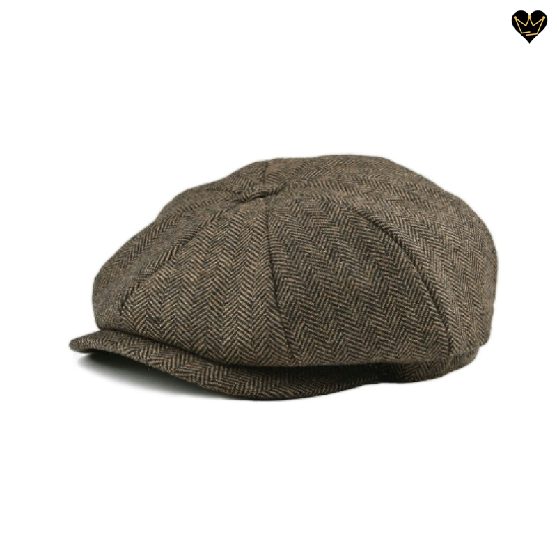 Casquette béret irlandais Kirby à chevrons avec visière en laine cardée à effet tweed de qualité pour homme - coloris beige marron