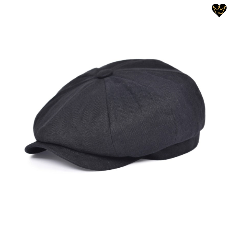 Casquette irlandaise Shelby - béret en tissus de lin chevrons de qualité avec large visière curve - homme - coloris noir