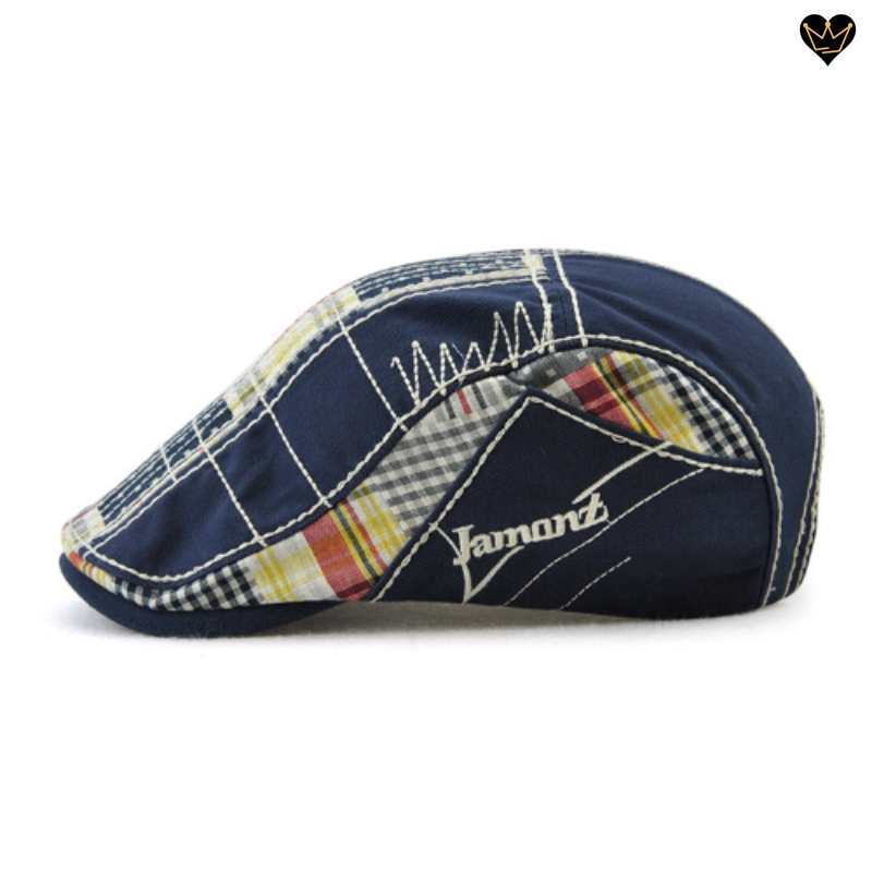 Casquette plate de golf avec broderie et patchwork tartan en coton pour homme