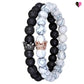 Bracelet Perles Howlite Lave Onyx avec Couronnes Or Rose et Noire